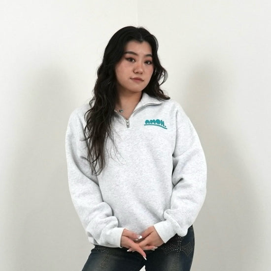 CURVY LOGO HALF ZIP SWEAT(GRAY)